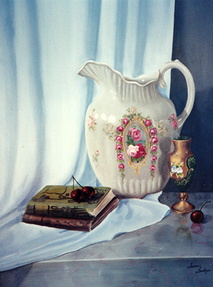 Pitcher with Books and Cherries