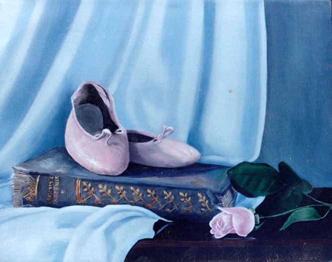 Ballet Slippers on Book with Rose